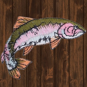 Fish Embroidered Patch, Facing Right Rainbow Trout Iron On Applique Badge for Jackets, Fishing Gear, Outdoor DIY Clothes, Gift for Anglers