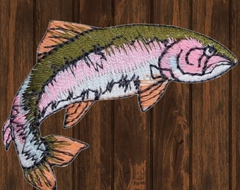 Fish Embroidered Patch, Facing Right Rainbow Trout Iron On Applique Badge for Jackets, Fishing Gear, Outdoor DIY Clothes, Gift for Anglers