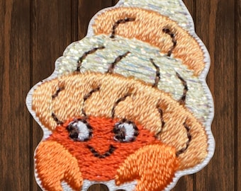 Mini Hermit Crab Patch, Iron On Ocean Beach Applique, Tide Pool Animal Badge, Coastal Marine Life Patch, Gift for Ocean Lovers, 1.25"