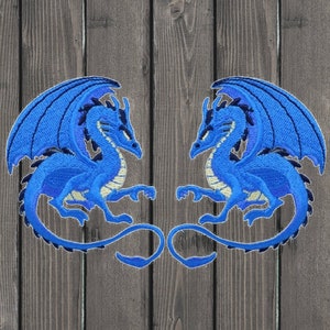 Fantasy Dragon Embroidered Patch, 3.25&quot; 2-Pack Iron On, Blue Dragon Badge, Mythical Creature Applique, Strength Luck Power Patch