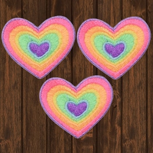 Rainbow Heart Embroidered Patch 3-Pack, 1.5&quot; Iron On Love Applique, Pride Badge for Jackets, DIY Craft Decor, Colorful Symbol of Support