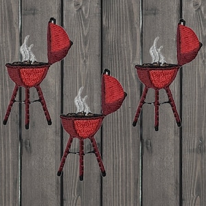 Mini Barbecue Iron On Patch Set, 3-Pack of Embroidered BBQ Grill Applique Badges for Jackets, Hats, Cooking Gifts, Summer Picnic Decor