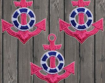 Pink Anchor Embroidered Patch 1.75" Iron On, Nautical Applique Badge, 3-Pack Anchor Patch for Jackets, Backpacks, DIY Nautical Crafts