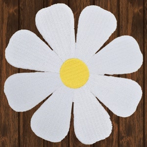 Grande toppa ricamata con margherita bianca e gialla, distintivo da stirare con fiore da 4 pollici, accessorio floreale per giacca, applicazione fai da te per abbigliamento, toppa da collezione
