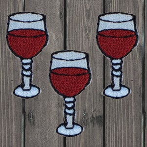 Wine Glass Patch, 3 Pack, Iron On, 1", Red Wine Patch, Pinot Noir, Cabernet, Merlot, Zinfandel, Drink Lover, Bar Badge, DIY Jacket Hat