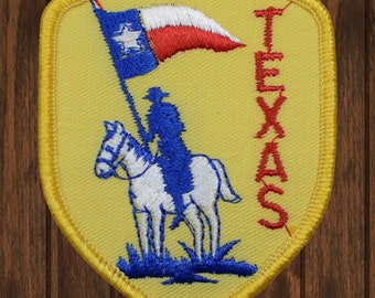 Toppa ricamata dello Stato del Texas / Applicazione termoadesiva da 7,6 cm (3 pollici) con cowboy e cavallo in stile western, souvenir del Lone Star State per giacche e zaini