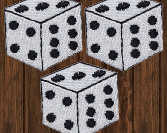 Dice Iron On Patch 3-Pack, Gambling Craps Game Embroidered Applique Badge for Jackets, Hats, Bags, Casino Board Game Patch 1"