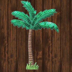 Palm Tree Iron On Patch 3.75&quot;, Tropical Sequin Embroidered Applique Badge for Jackets, Beach Bags, Summer Travel Decor, Island Vibes
