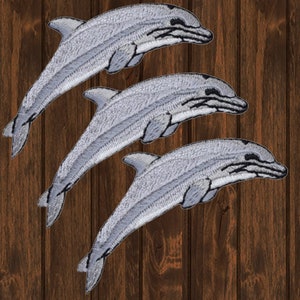 Dolphin Embroidered Patch 3-Pack, 2.5&quot; Iron On Ocean Applique, Marine Life Badge, Sea Animal DIY Patch, Cute Coastal Jacket Decoration