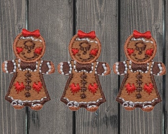 Mini Gingerbread Girl Embroidered Patch — 3-Pack — Iron On