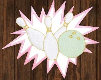 Bowling Embroidered Patch, 4" Iron On Pins and Ball Applique, League Team Badge for Jackets, Bags, Shirts, Bowling Night Gift Decor