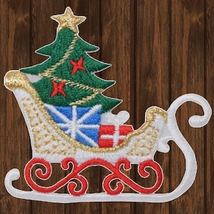 Festive Sleigh Patch: Embroidered Iron-On Christmas Applique 2.5"