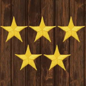 Yellow Star Iron On Patch 5 Pack, 0.88&quot; Embroidered Applique for Martial Arts Uniforms, Jackets, Bags, Reward Badge Collectible Gift