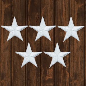 White Star Embroidered Patch, 5 Pack, Small Iron On Patches, Martial Arts Uniform Applique, Collectible Star Badge, 7 8 Inch Size