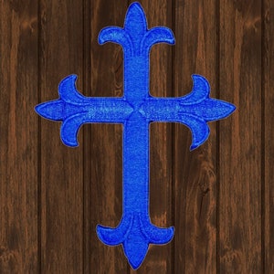Royal Blue Cross Embroidered Patch 4&quot; Iron On Jesus Badge Applique, Christian Faith Symbol for Jackets, Hats, Backpacks, Clothing