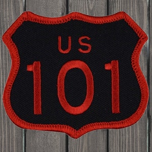 Highway 101 Embroidered Patch, Iron On, California Oregon Washington Road Trip Badge, Travel Souvenir Patch for Jacket Bag Hat, 2-7/8&quot; Gift