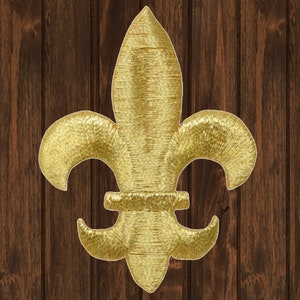 Grande flor de lis, patch bordado dourado — passar a ferro