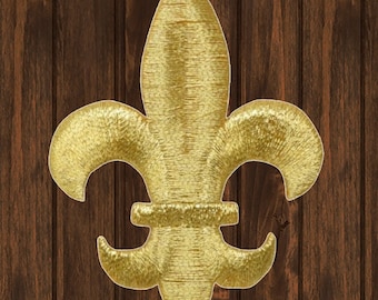 Large Fleur De Lis Embroidered Patch, 2.5" Iron On Metallic Gold Saints Cross Applique Badge for Jackets, Backpacks & Clothing