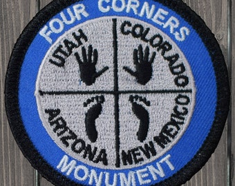 Four Corners Monument Iron On Patch, 2.5" Embroidered Applique for Jackets, Bags, Utah Colorado Arizona New Mexico State Badge Gift