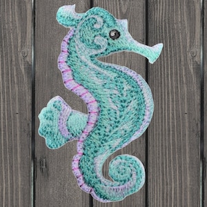 Seahorse Embroidered Patch, Iron-On Ocean Applique, Tropical Marine Life Badge for Jackets, Backpacks and DIY Crafts