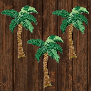 Palm Tree Embroidered Patch Set, Iron On, 3-Pack Tropical Island Applique Badge, Beach Patch for Jacket Bag Hat, 1.5&quot; Summer Vacation