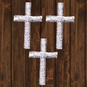 Mini Cross Iron On Patch Set, 3-Pack Silver Religious Jesus Applique Badges, 1&quot; Faith Embroidered Patches for Jackets, Bags, Hats