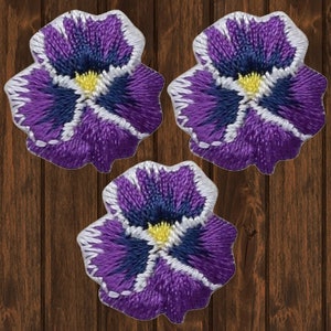 Mini Pansy Embroidered Patch — 3-Pack — Iron On