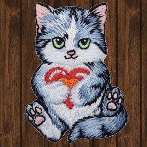 Kitty Cat Applique Patch, 2-3/8&quot; Iron On, Kitten Heart Love Badge, Cute Cat Lover Gift, DIY Jacket Accessory, Collectible Patch