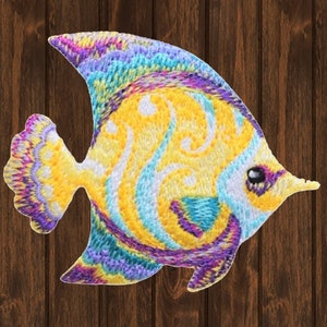 Tropical Fish Patch, 2.5&quot; Iron On, Angel Fish Embroidered Applique, Ocean Snorkeling Badge, Sea Life DIY Patch, Scuba Diving Accessory