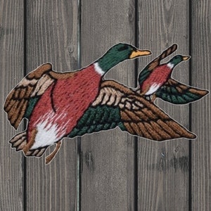 Duck Applique Patch, 2.5" Iron On, Flying Drake Mallard, Waterfowl Bird Patch, Nature Lover Jacket Patch, Wildlife Embroidered Badge image 1