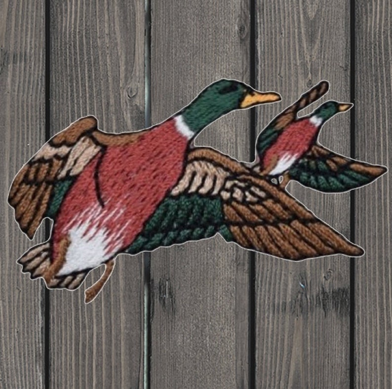 Duck Applique Patch, 2.5" Iron On, Flying Drake Mallard, Waterfowl Bird Patch, Nature Lover Jacket Patch, Wildlife Embroidered Badge image 1