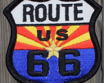 Parche bordado de la Ruta 66 de Arizona, insignia de estrella de cobre de AZ de 6,35 cm para planchar, parche de recuerdo de viaje por carretera americano para chaqueta, mochila o sombrero.