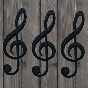 Black G Clef Embroidered Patch — 3-Pack — Iron On