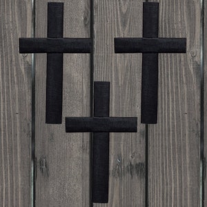 Large Black Cross Iron On Patch Set, 3-Pack Christian Jesus Applique Badge for Jackets, Hats, Bags, Religious Faith Collectible Patch 3&quot;