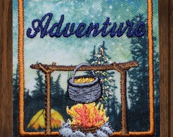Naszywka haftowana Adventure 2,25" do prasowania, naszywka z motywem przyrody na kemping i piesze wędrówki, naszywka Outdoor Explorer na plecaki, kurtki i sprzęt