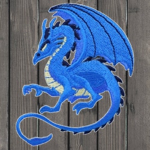 Fantasy Dragon Embroidered Patch, 3.25&quot; Iron On, Blue Dragon Applique, Mythical Creature Badge, Strength Power Luck Embroidery