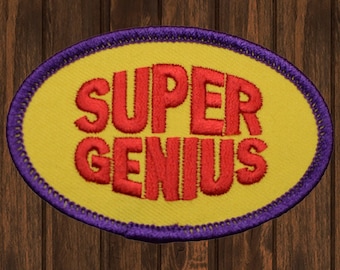 Super Genius Embroidered Patch, Iron On, Geeky Brainiac Techie Programmer Applique, Nerd Gift Patch for Jacket Bag Hat, 3" Smart Badge
