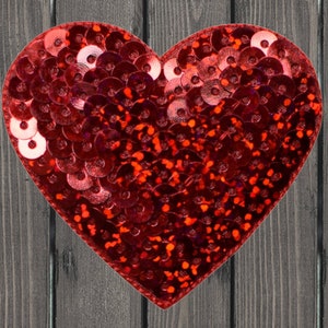 Red Sequin Heart Embroidered Patch 2.125&quot; Iron On Love Applique Badge for Valentine&#39;s Day, Jackets, Hats, Bags, Cute Sparkly Gift Decor