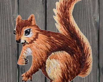 Small Squirrel Iron On Patch, 1.75" Embroidered Animal Applique for Jackets, Bags, Backpacks, Cute Woodland Forest Badge Collectible