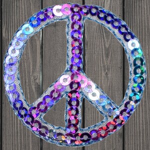 Peace Sign Embroidered Patch, Sequin Multicolor Hippie Badge, Iron On Patch for Jackets Backpacks Hats, 1.5&quot; Peace Symbol Applique