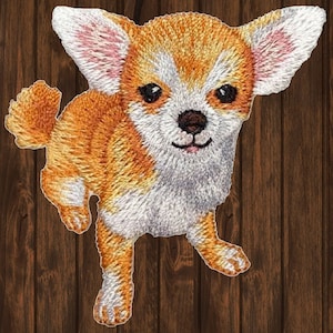 Chihuahua Applique Patch, Iron-On Dog Puppy Badge 2-1/8&quot;, Cute Collectible Embroidered Patch for Jackets, Hats, Backpacks, Pet Lovers