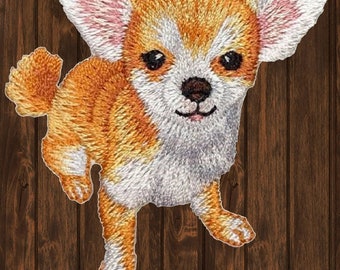 Appliqué chihuahua, opstrijkbare badge hond puppy 2-1/8", schattige geborduurde patch voor jassen, hoeden, rugzakken, dierenliefhebbers