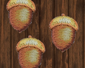 Mini Acorn Iron On Patch 7/8" (3-Pack), Fall Autumn Nut Applique for Jackets, Bags, Collectible, High-Quality Design