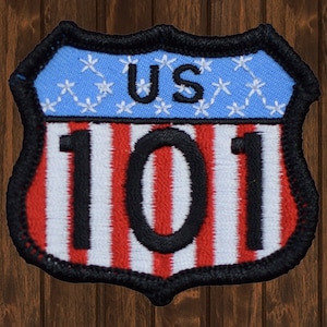 Highway 101 Iron On Patch 2.375&quot;, Embroidered USA Travel Applique Badge for California Oregon Washington Jackets, Hats, Road Trip Gift
