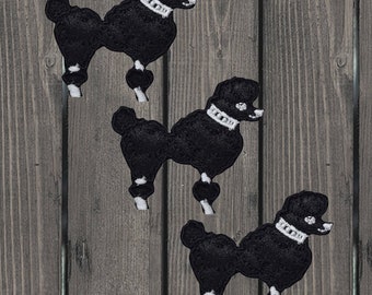 Mini Poodle Iron On Patch, Black Chenille Dog Applique Badge, 3-Pack Embroidered Collectible, for Jackets, Bags, Pet Lovers, Craft Projects