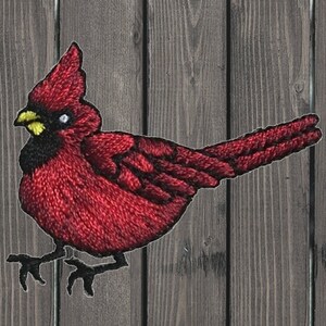 Cardinal Iron On Patch 1.875&quot;, Red Male Bird Embroidered Applique Badge for Jackets, Hats, Bags, Birdwatcher Gift, Nature Decor