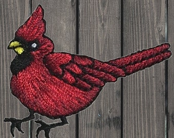Cardinal Iron On Patch 1.875", Red Male Bird Embroidered Applique Badge for Jackets, Hats, Bags, Birdwatcher Gift, Nature Decor