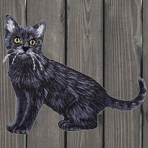 Charcoal & Black Cat Iron On Patch 3&quot;, Cute Kitten Kitty Feline Applique for Jackets, Bags, Hats, Cat Lover Collectible Badge