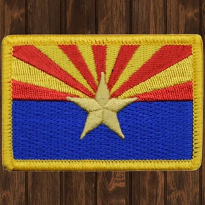 Arizona Flag Patch, 3&quot; Iron On, AZ Badge Copper Star Applique, Grand Canyon State Souvenir, Arizona Pride Jacket Backpack Accessory