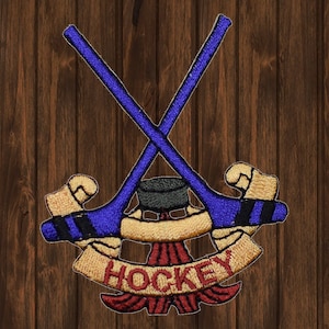 Hockey Embroidered Patch 3&quot; Iron On, Hockey Sticks and Puck Applique, Sports Badge Patch, Ice Hockey Fan Gift, DIY Jacket & Backpack Patch